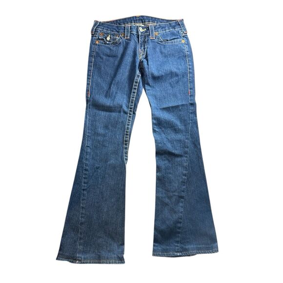 Vintage True Religion Jeans Womens 28 Blue Joey Low Rise Flare Made in USA Y2K - Picture 2 of 16